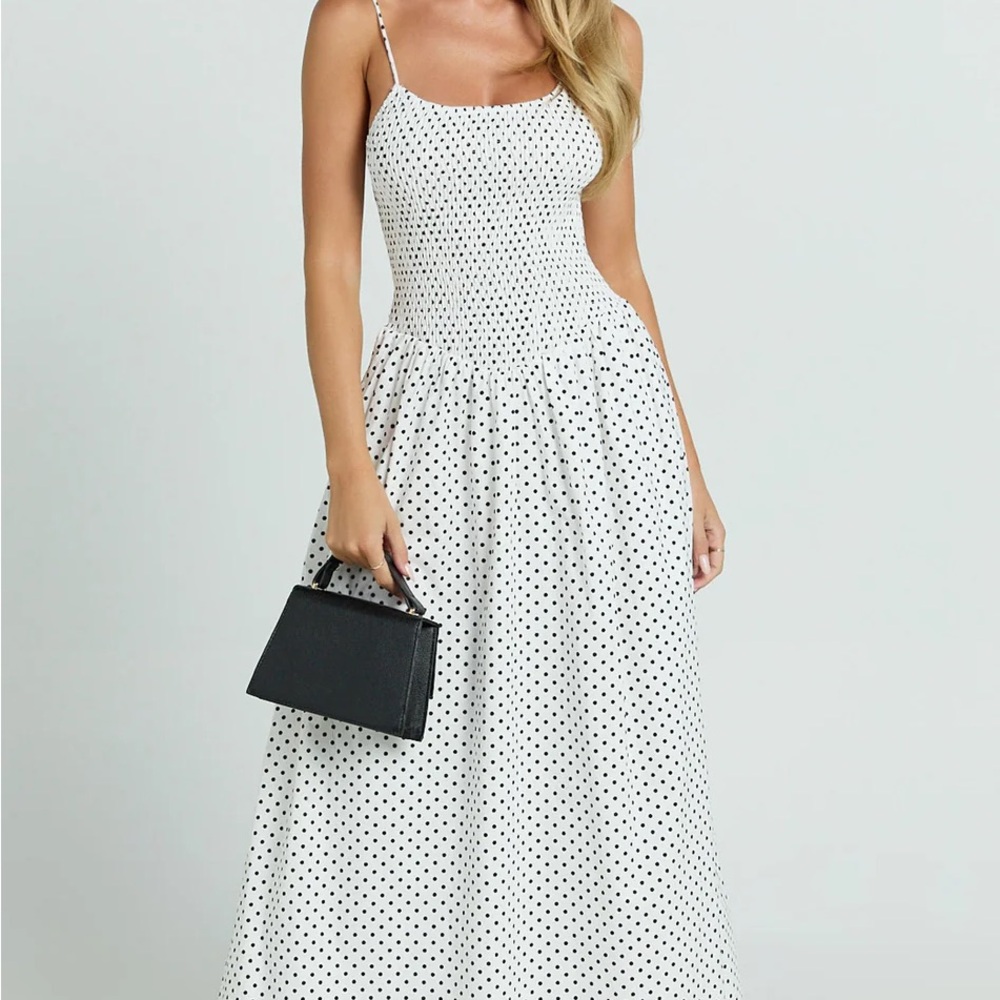 White Polka Dot Spaghetti Strap Maxi Dress